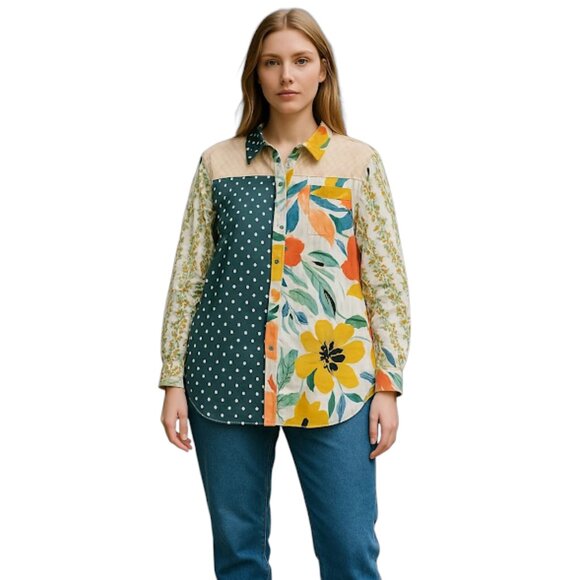 Maeve Tops - Anthropologie Maeve Button Down Shirt Women XS Alida Contrast Holly Print Blouse